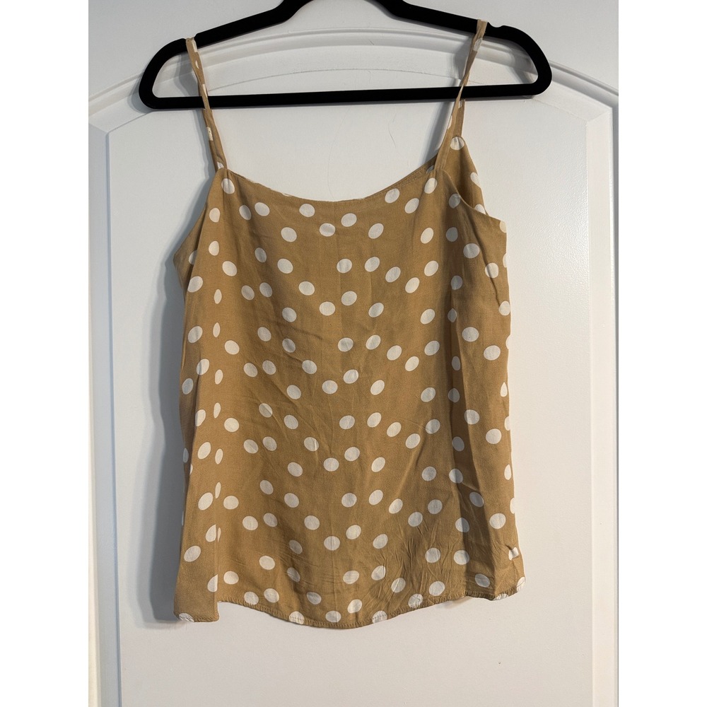 MNG Casual Polka Dot Camisole S Tan Spaghetti Strap Keyhole Top Cottagecore